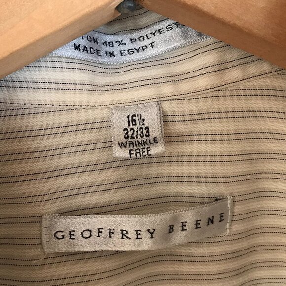 Geoffrey Beene Pinstripe Button-Down Shirt: Cream Black, Men's Size 16-1/2 32/33 - Picture 3 of 11